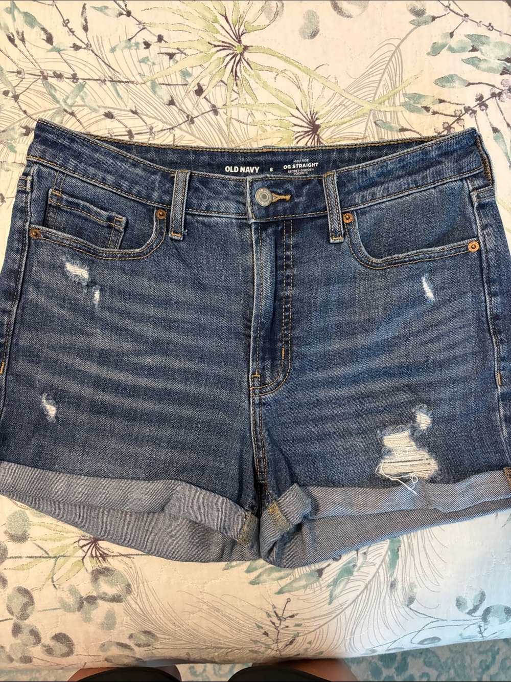 Old Navy OG Straight Dark Blue Distressed Denim Rolled Cuff Shorts